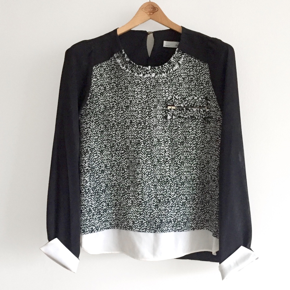 Korean Design Black & White Tweed Blouse